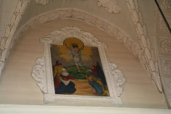 Daujėnų Švč. Jėzaus Vardo bažnyčios vidaus fragmentas. Nuotrauka iš Pasvalio krašto muziejaus fondų